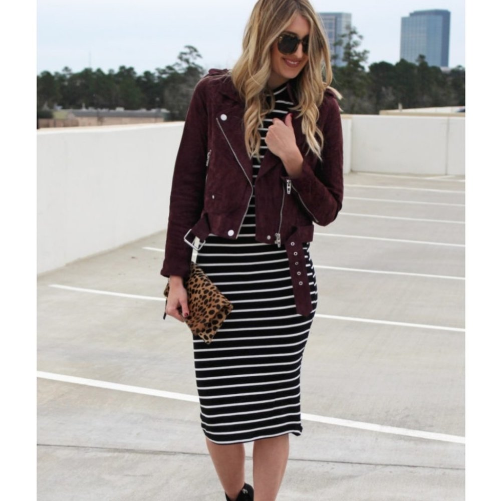 NEW STRIPPED MOCK NECK KNIT DRESS